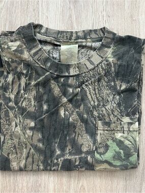 Vintage 90s Mossy Oak Tree Bark Camo Pocket T Shirt Single Stitch USA Men’s 3XL